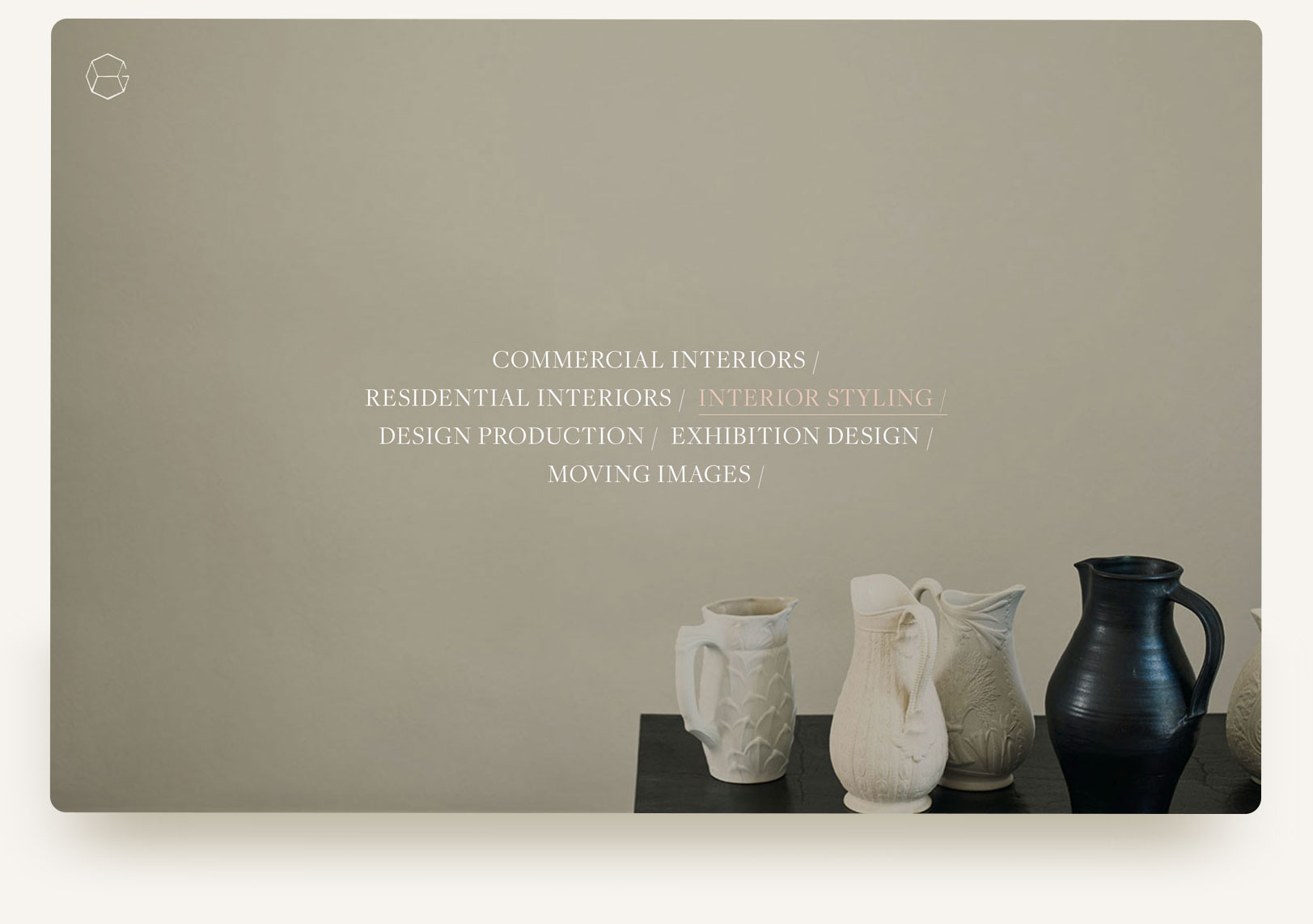 House of Grey interior designer stylist studio portfolio homepage gallery carousel with typography rollover. Squarespace website design and custom code by Brittany Hurdle beckon webeckon