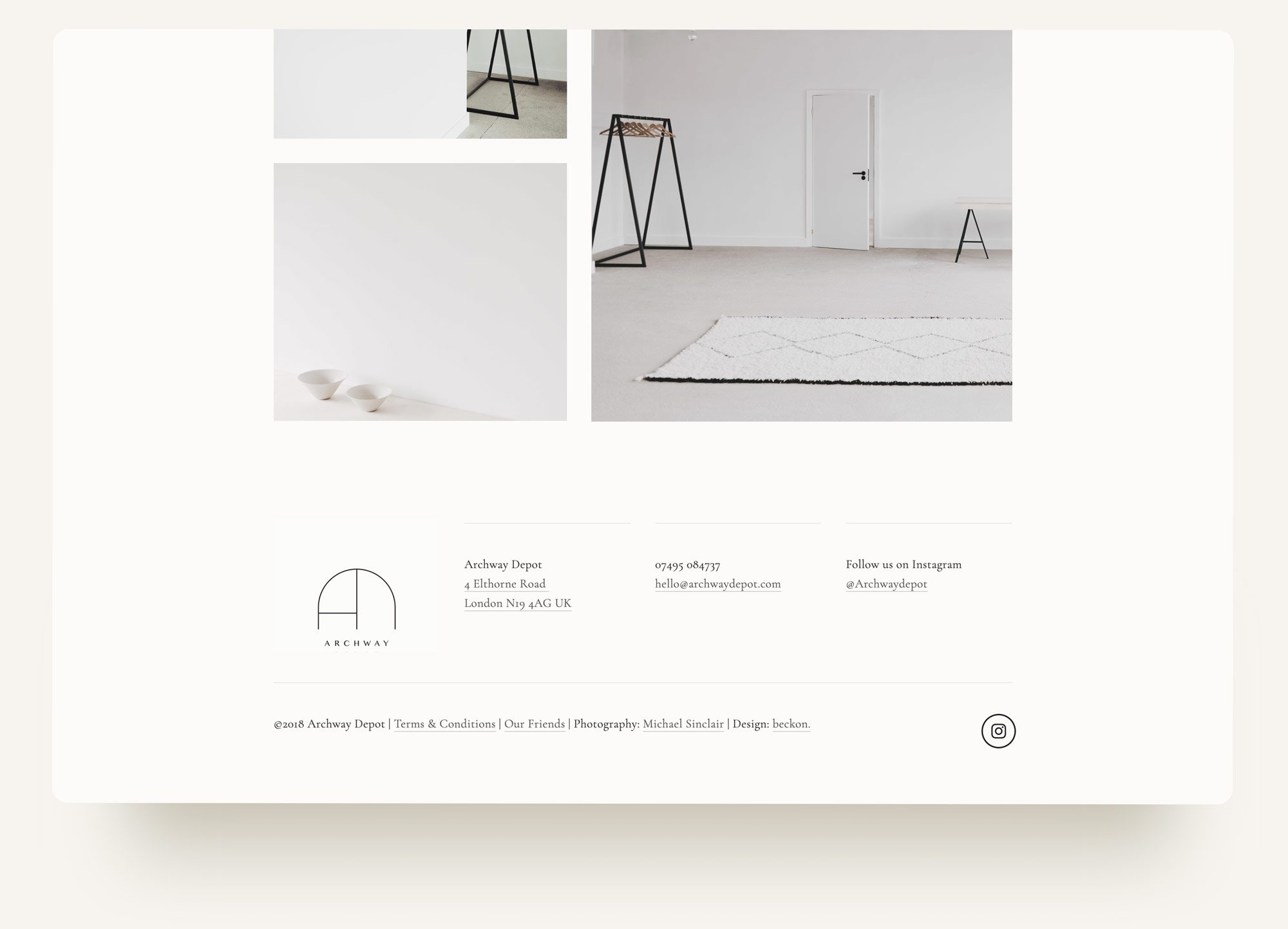 Footer squarespace design for Archway Depot. Web design by Brittany Hurdle beckon webeckon